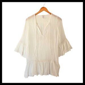 Eberjey White Bell Sleeve Tunic Top Size S M‎ Small Medium Bamboo Cotton
